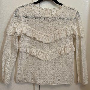 Sezane ivory lace long-sleeve shirt with ruffles